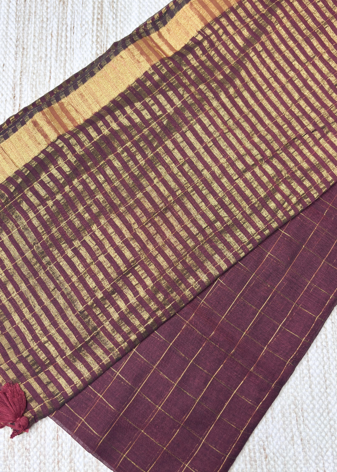 Brown Checks Mul Cotton Saree