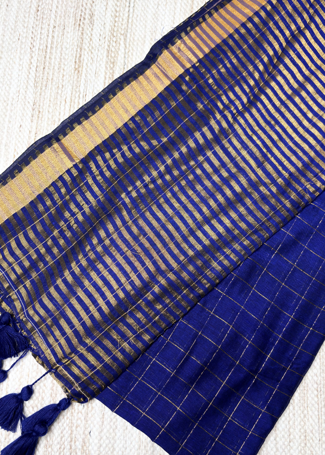 Royal Blue Checks Mul Cotton Saree
