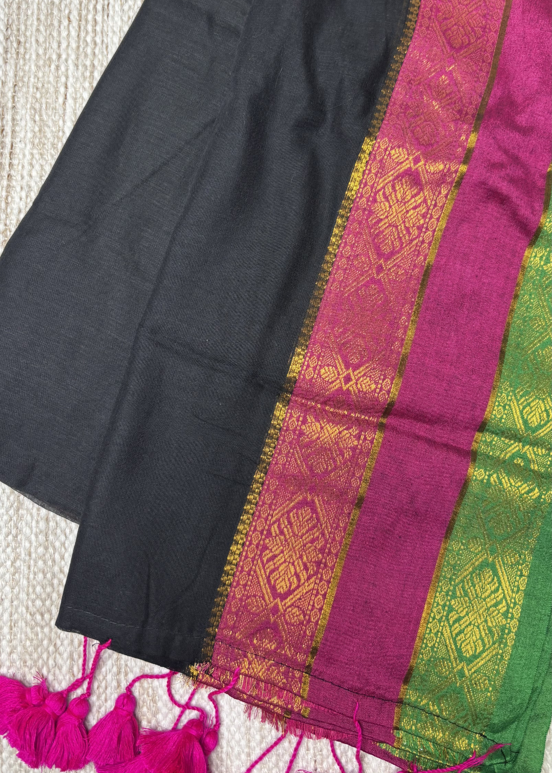 Black Rani Mul Cotton Saree