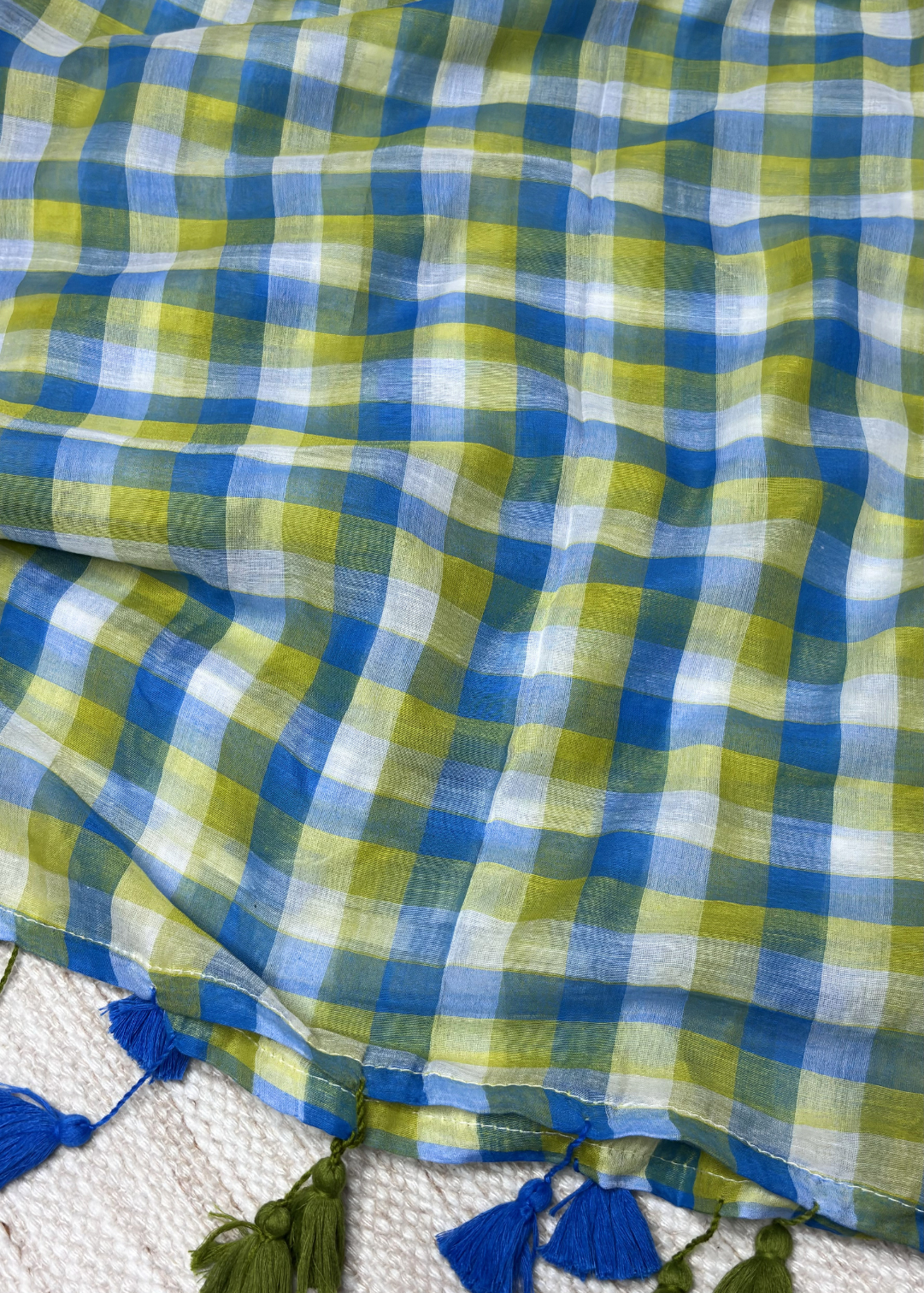 Blue Green Checks Mul Cotton