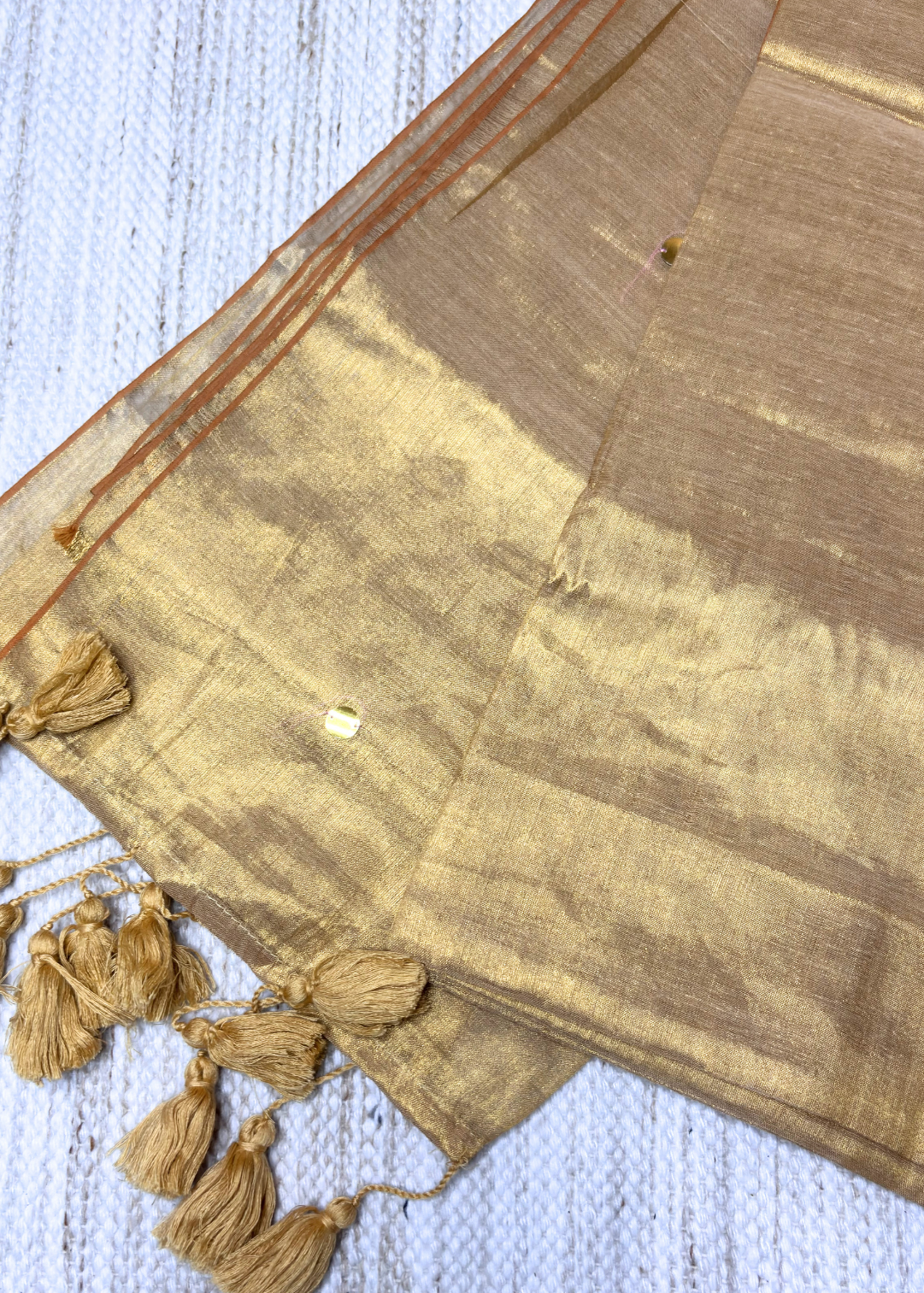Golden Hand Woven Mirror Work Raga Tissue Silk