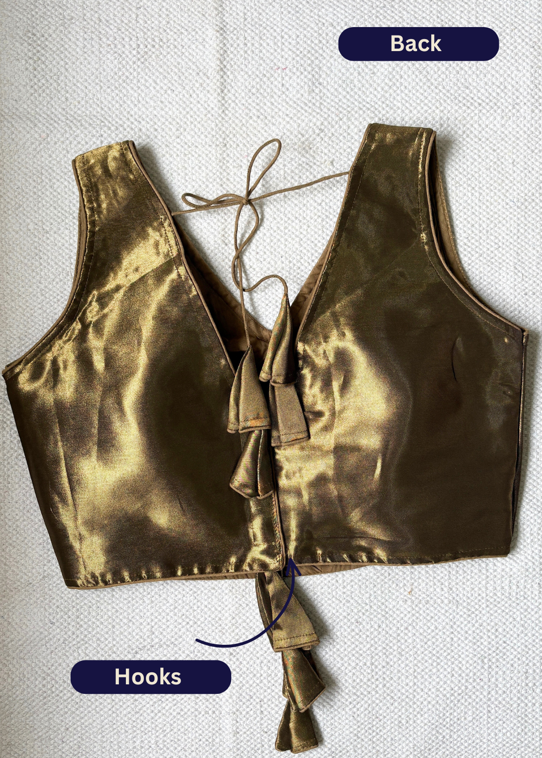 V Neck Metallic Gold Silk Blouse