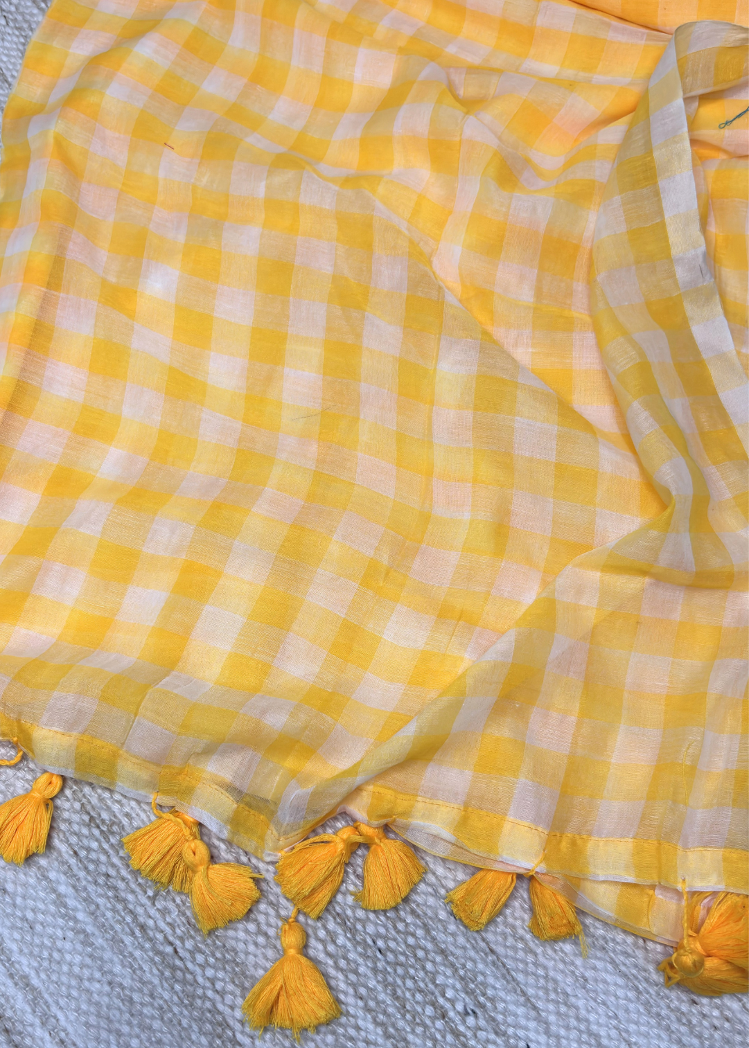 Yellow White Checks Mul Cotton