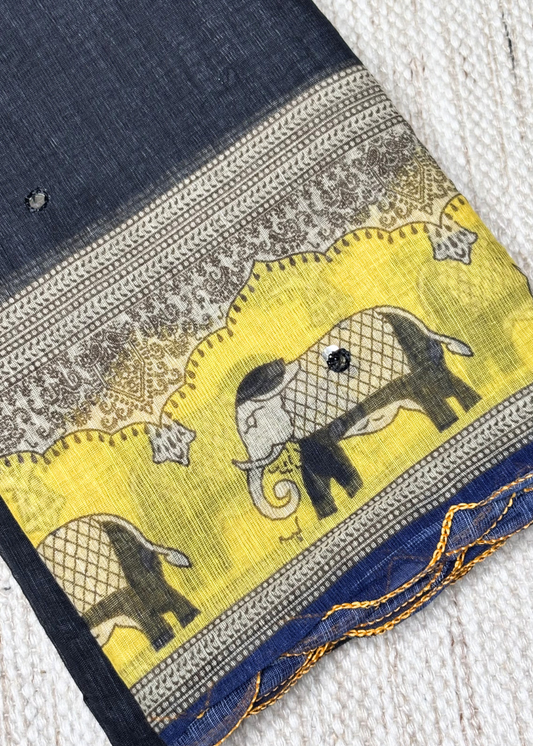 Black & Yellow Sober Hati Border Cut Work