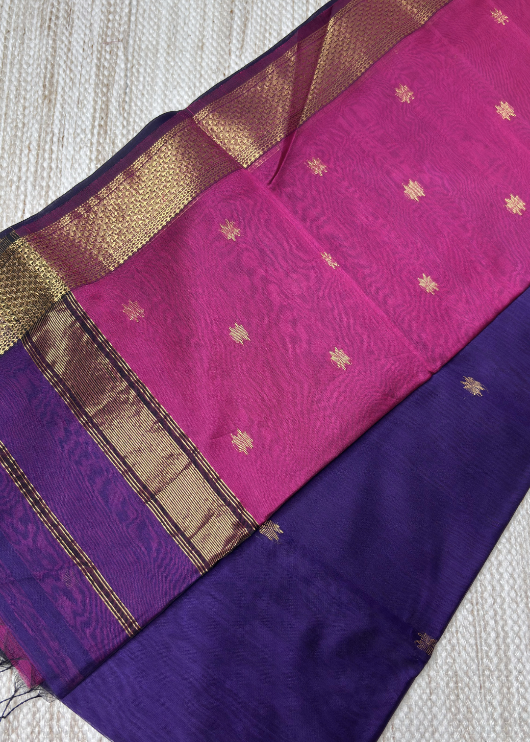 Chatai Border Purple with Pink Maheshwari Saree