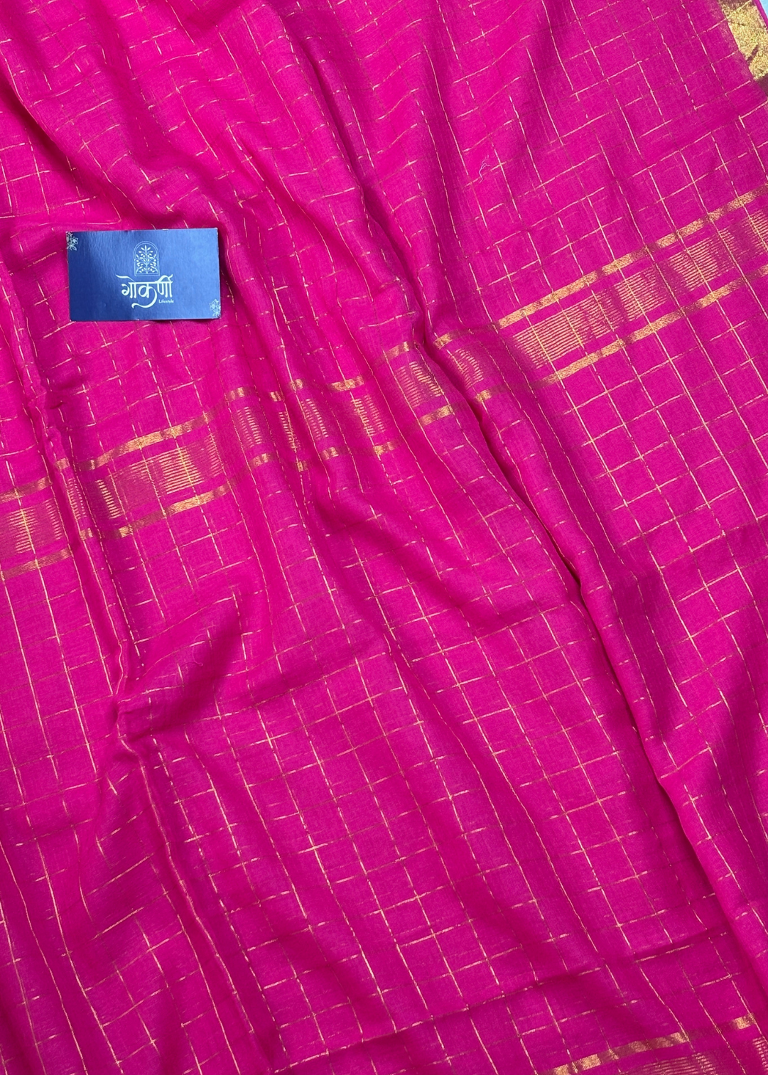 Rani Pink Checks Mul Cotton Saree