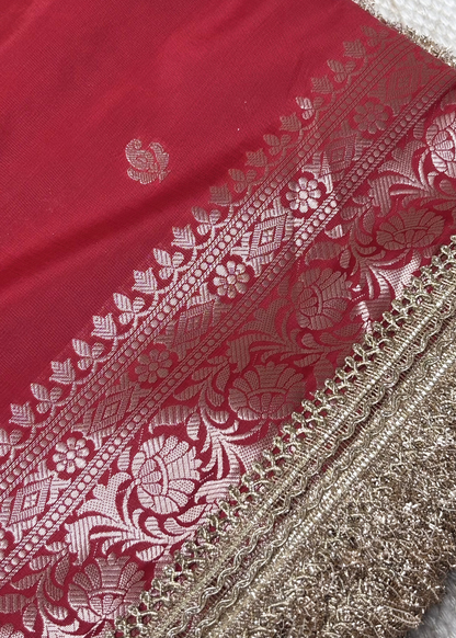 Soft Red Banarasi Tissue Silk