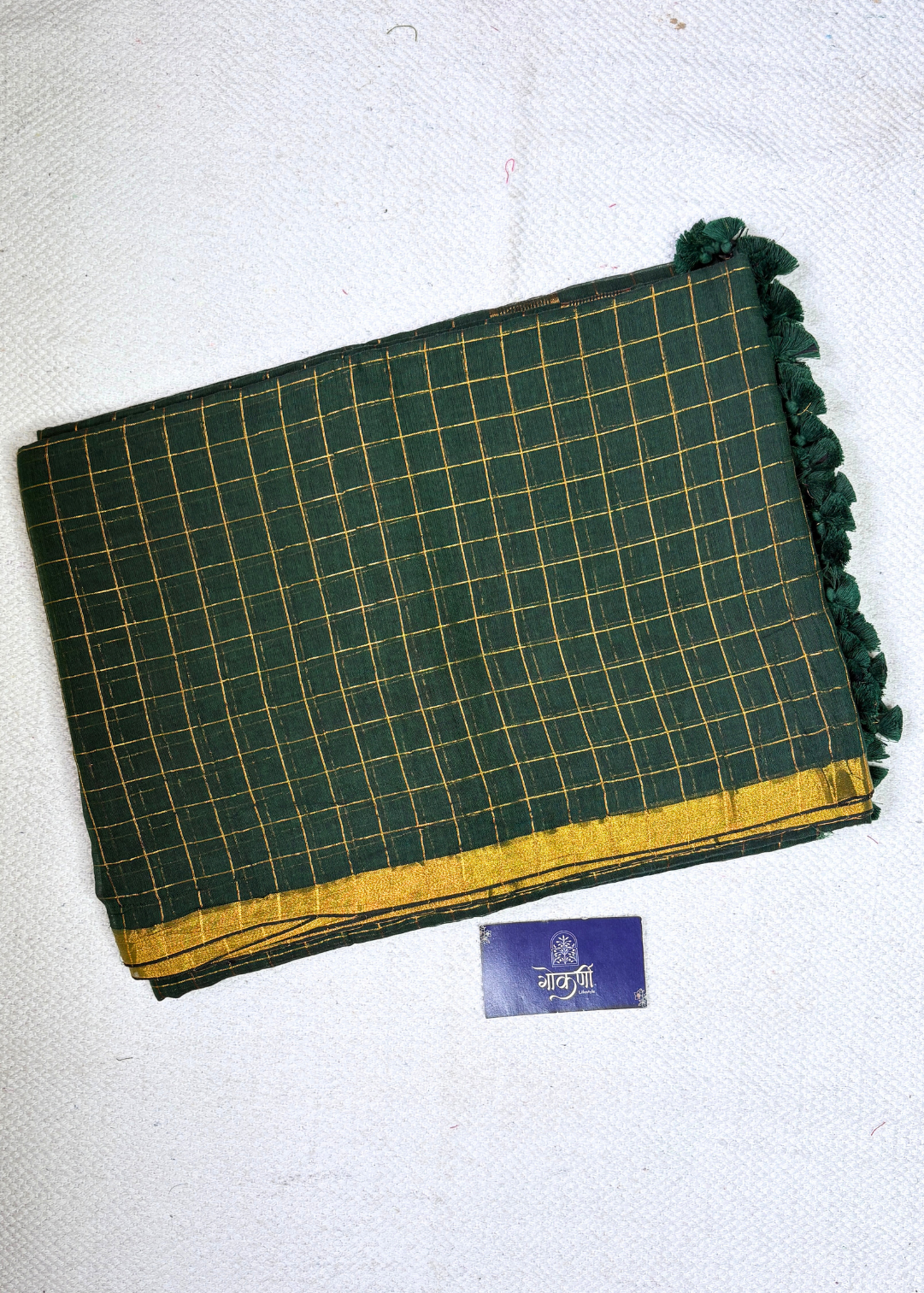 Bottle Green Checks Mul Cotton Saree
