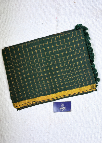 Bottle Green Checks Mul Cotton Saree