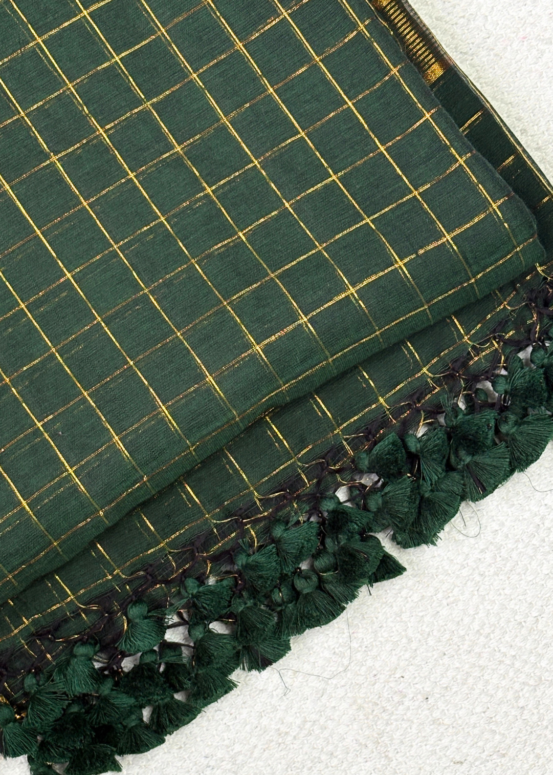 Bottle Green Checks Mul Cotton Saree