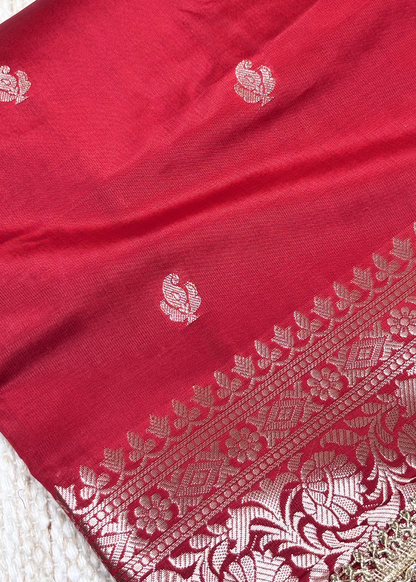 Soft Red Banarasi Tissue Silk