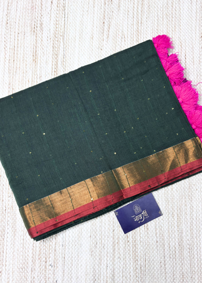 Bottle Green Chandani Mul Cotton Saree