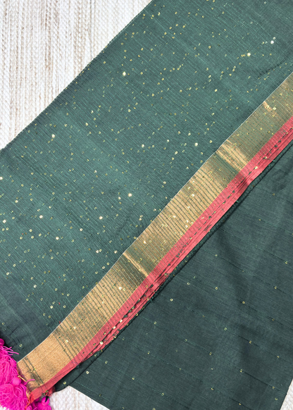 Bottle Green Chandani Mul Cotton Saree