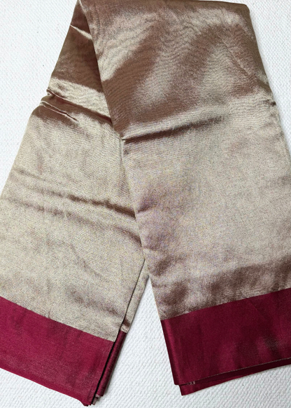 Metallic Beige Gold Plain Tissue Silk