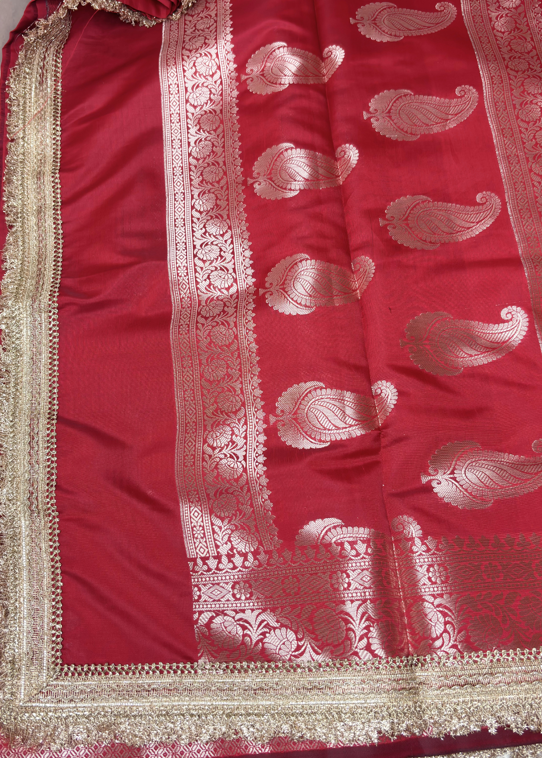Soft Red Banarasi Tissue Silk