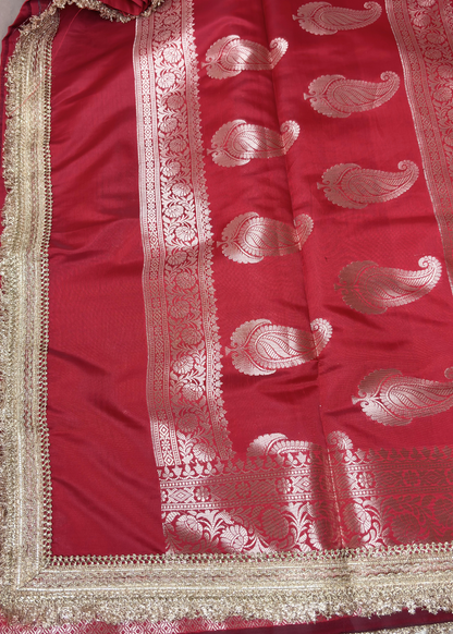 Soft Red Banarasi Tissue Silk