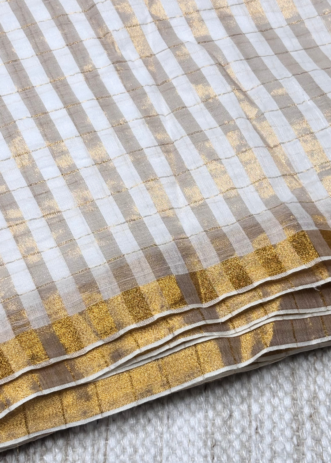 White Checks Mul Cotton Saree