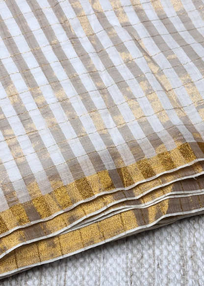 White Checks Mul Cotton Saree