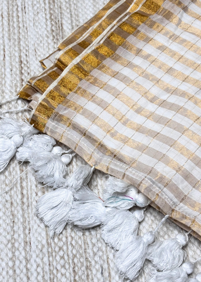 White Checks Mul Cotton Saree
