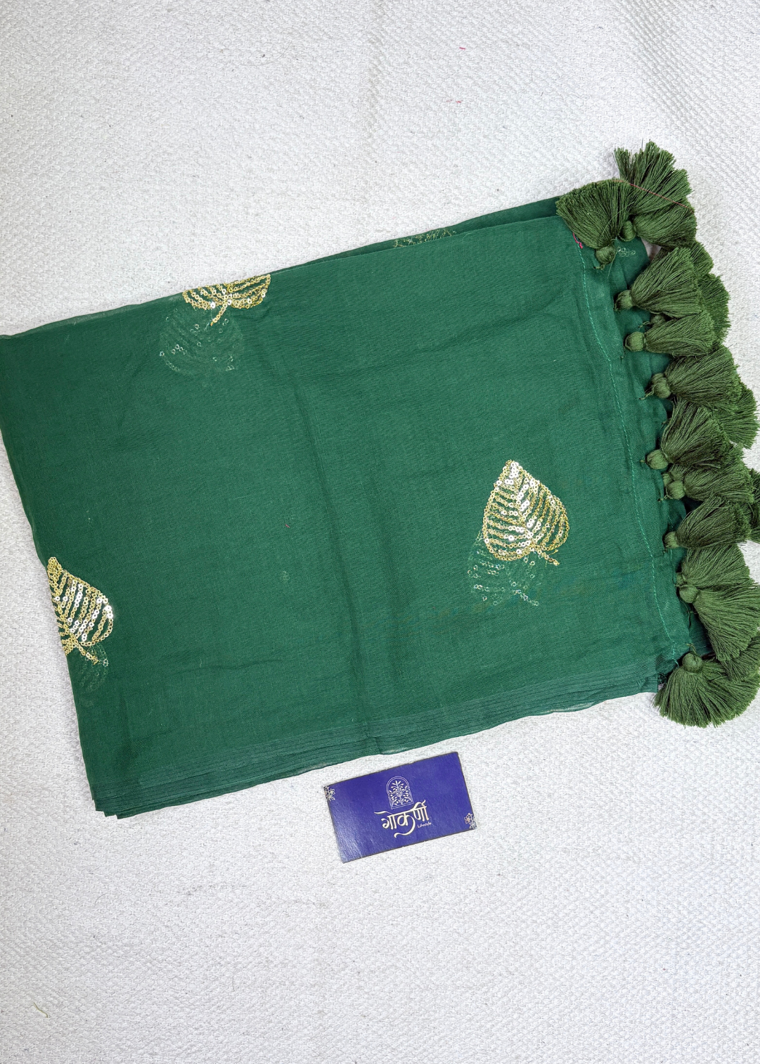 Bottle Green Paan Butti Mul Cotton
