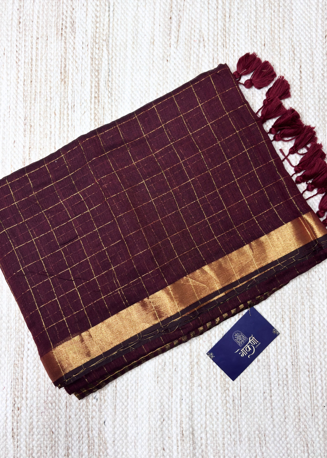 Brown Checks Mul Cotton Saree