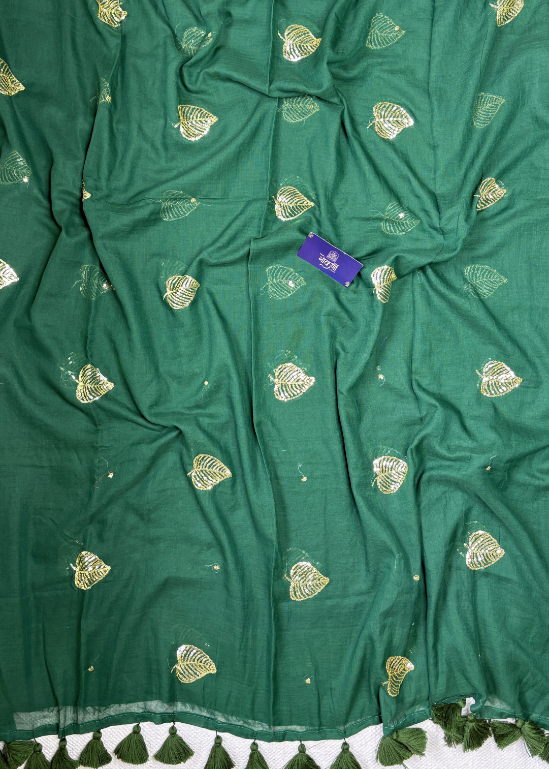Bottle Green Paan Butti Mul Cotton