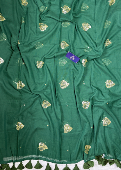 Bottle Green Paan Butti Mul Cotton