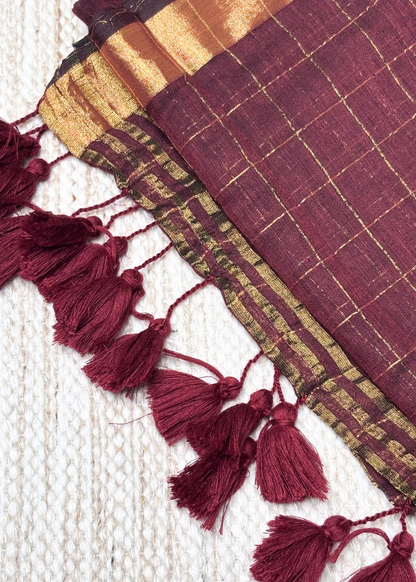 Brown Checks Mul Cotton Saree