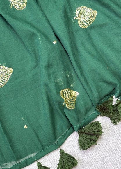 Bottle Green Paan Butti Mul Cotton
