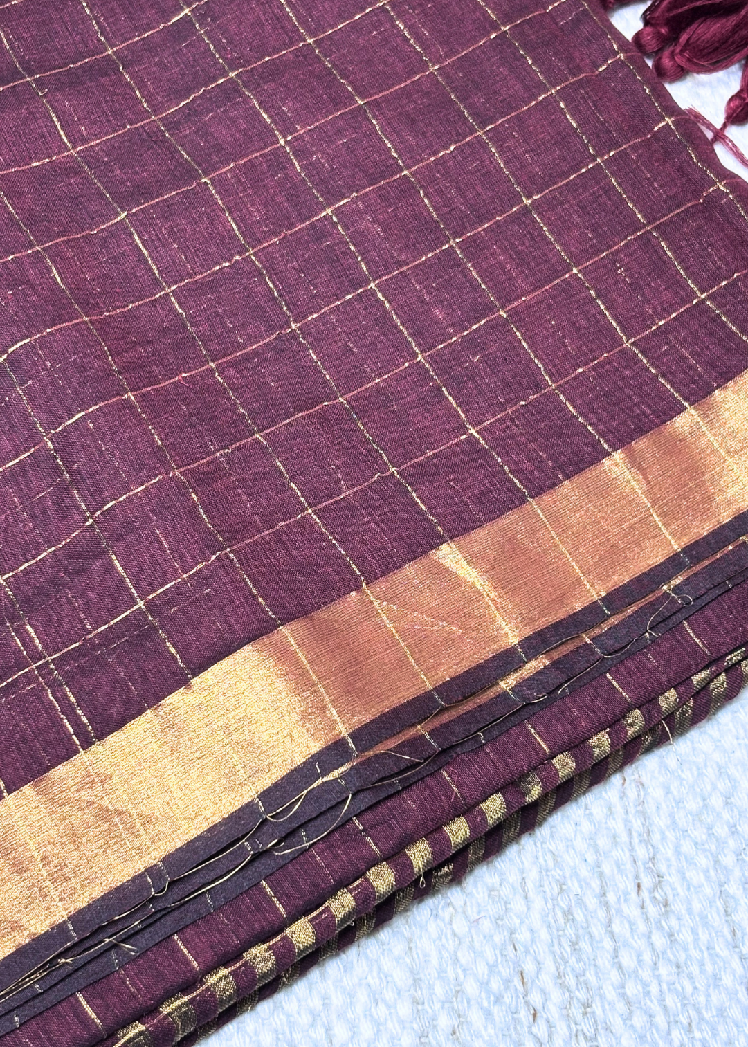 Brown Checks Mul Cotton Saree