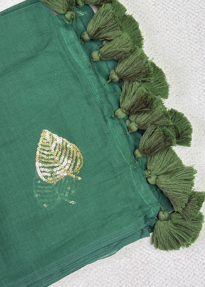 Bottle Green Paan Butti Mul Cotton
