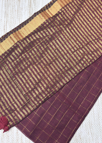 Brown Checks Mul Cotton Saree