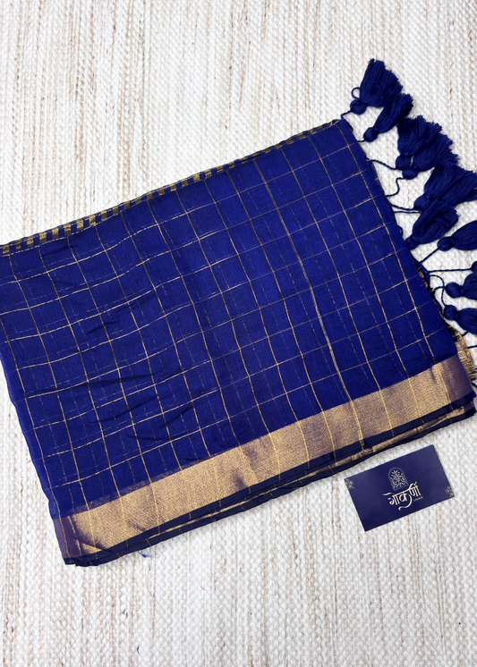 Royal Blue Checks Mul Cotton Saree