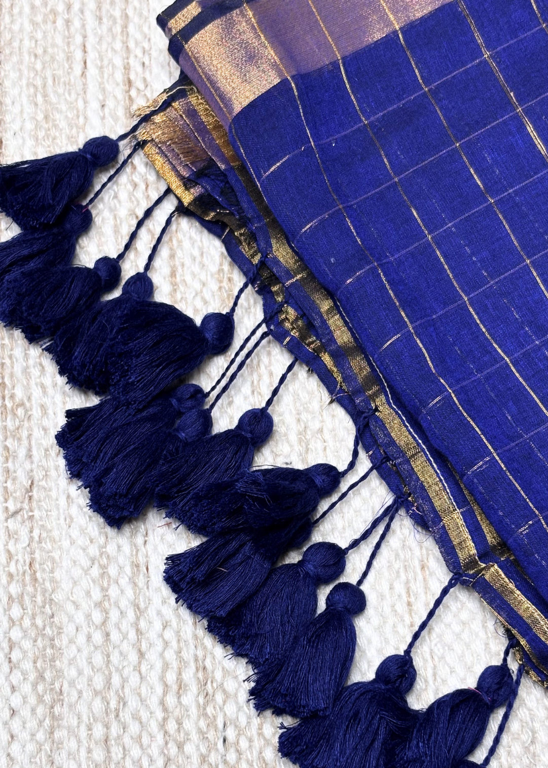 Royal Blue Checks Mul Cotton Saree