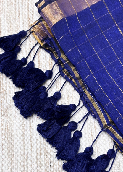 Royal Blue Checks Mul Cotton Saree