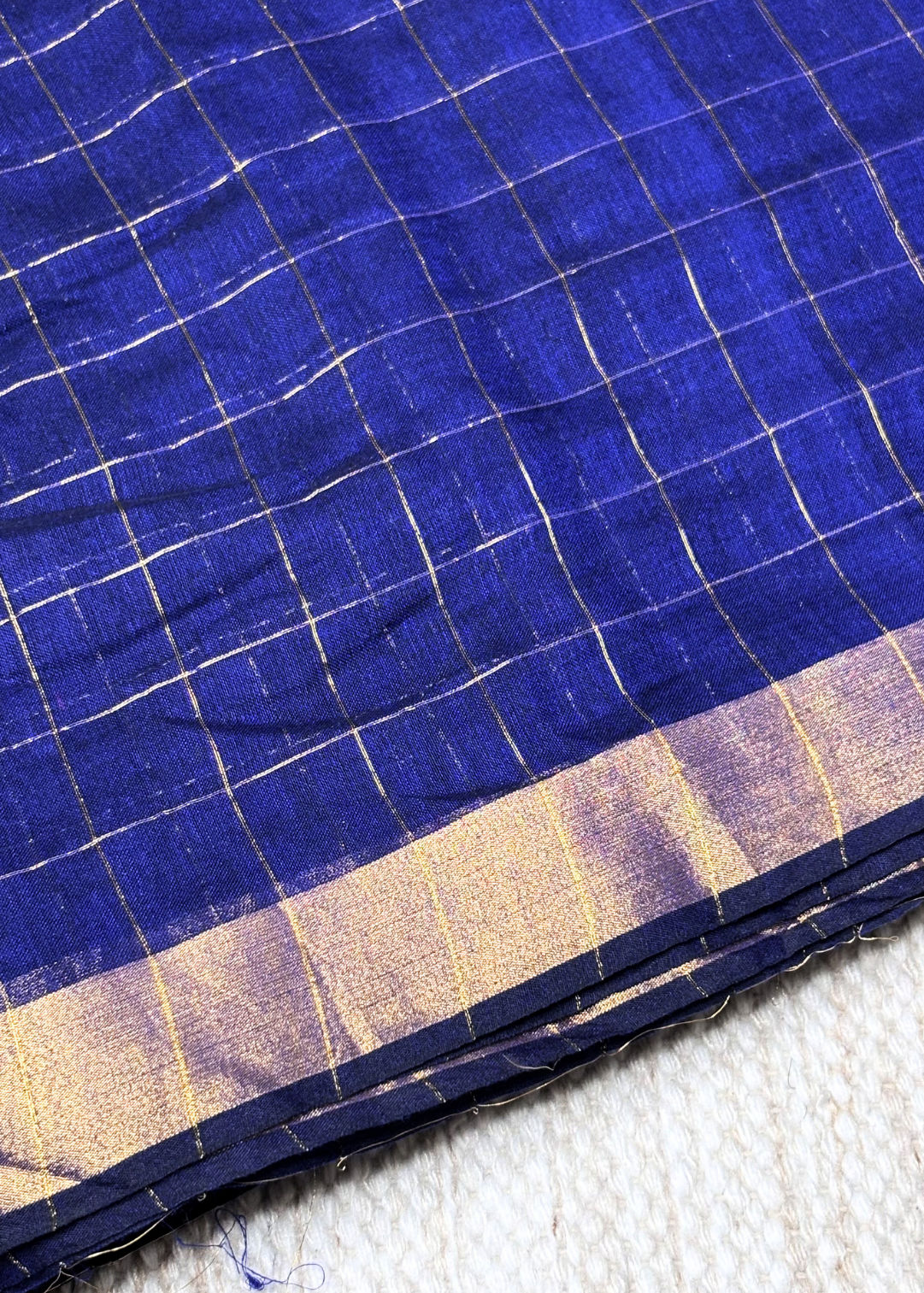 Royal Blue Checks Mul Cotton Saree