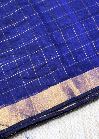 Royal Blue Checks Mul Cotton Saree