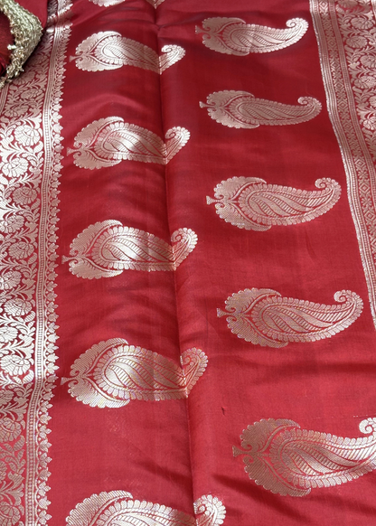 Soft Red Banarasi Tissue Silk