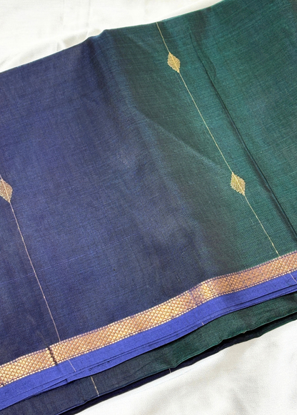 Dhoopchav Navy Blue & Bottle Green Diamond Butti - Chatai Border Maheshwari