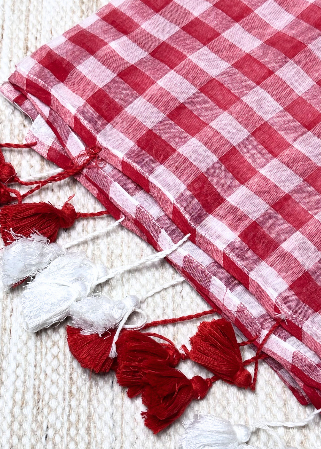 Red & White checks Mul Cotton Saree