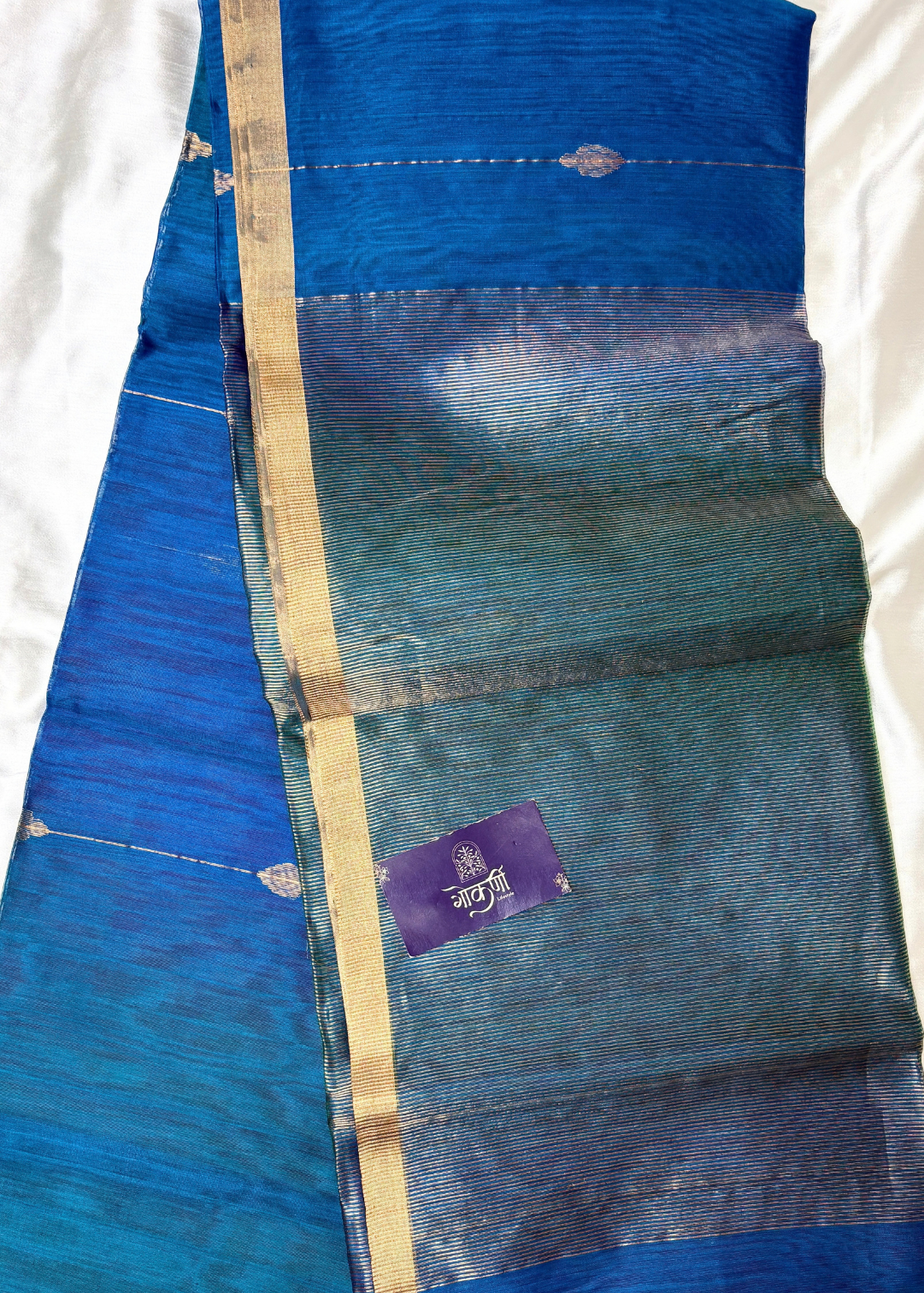 Peacock Blue Shankh Butti Maheshwari