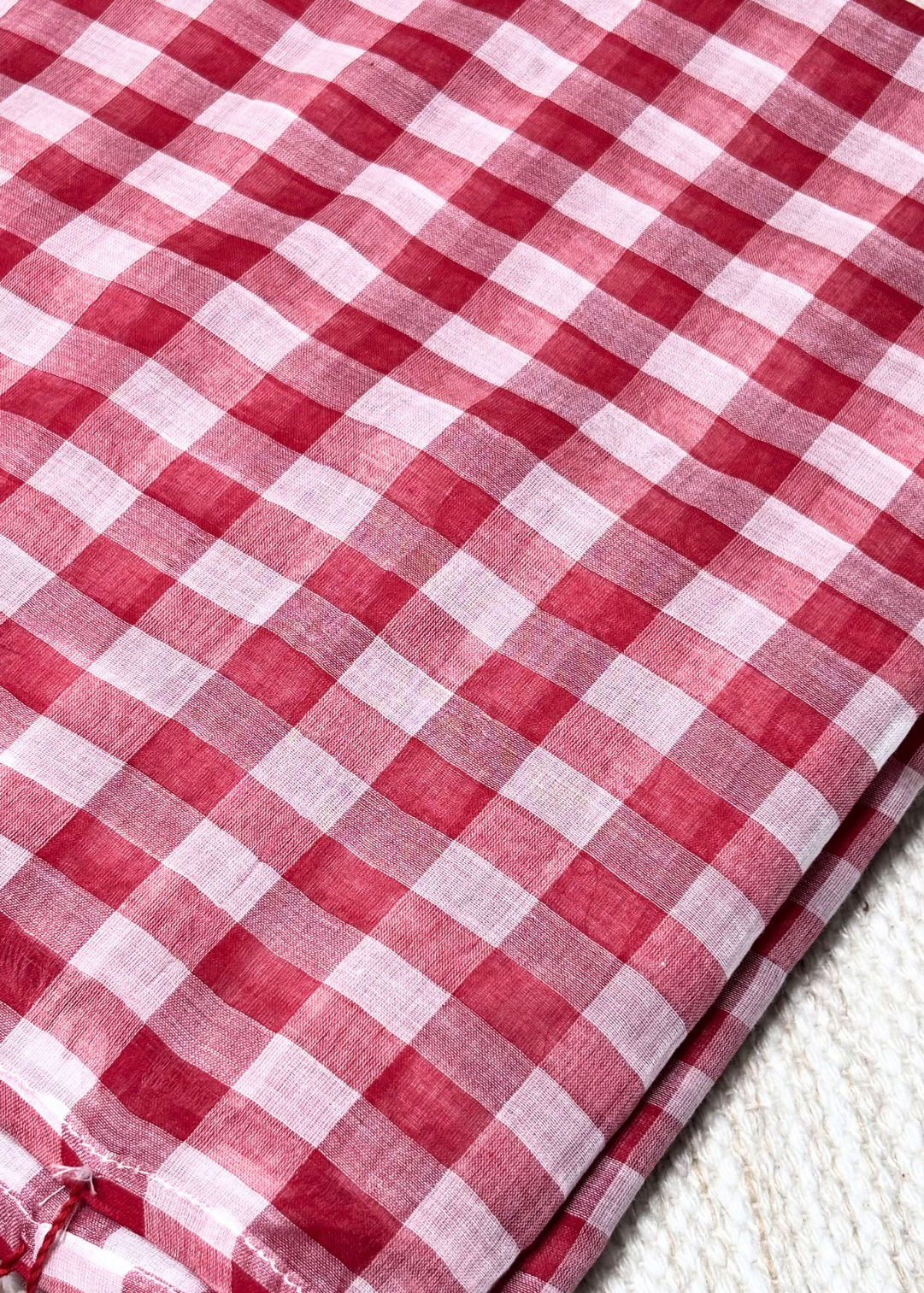 Red & White checks Mul Cotton Saree