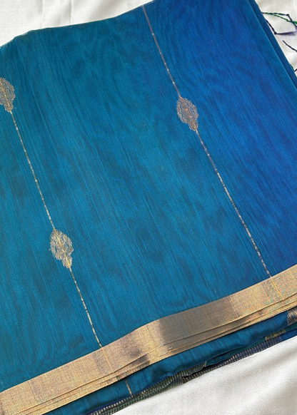 Peacock Blue Shankh Butti Maheshwari