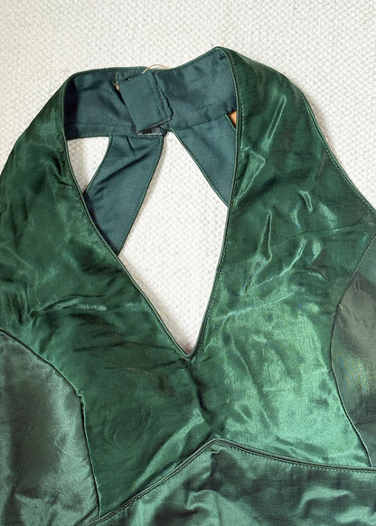 Halter Neck Bottle Green Silk Blouse
