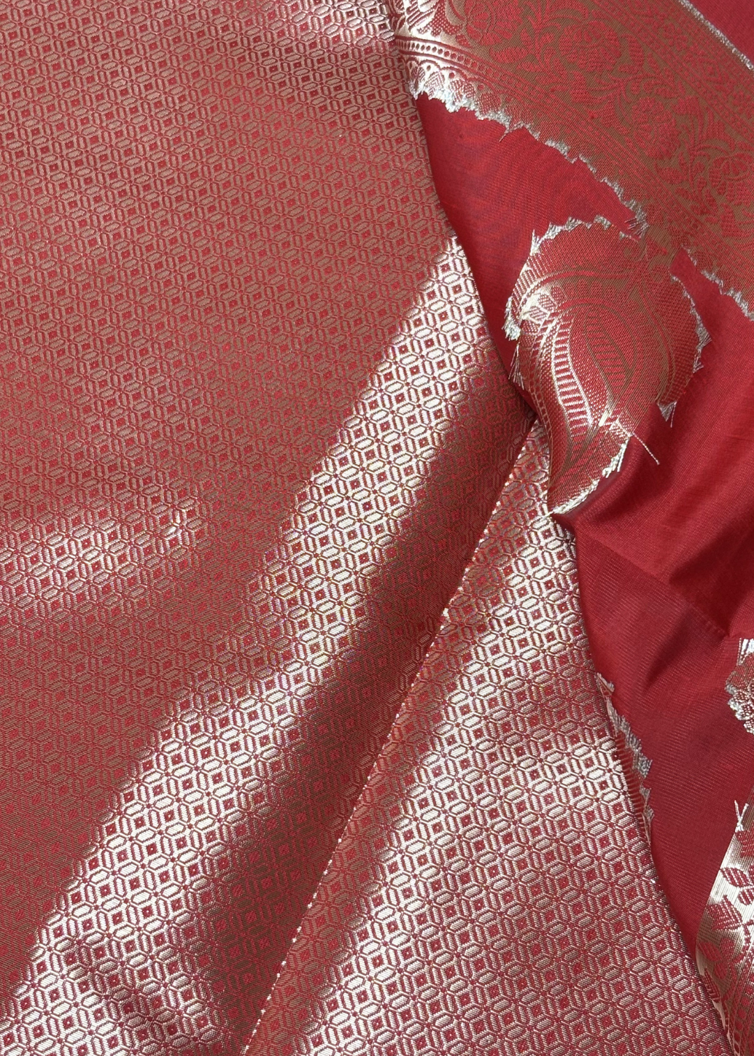 Soft Red Banarasi Tissue Silk