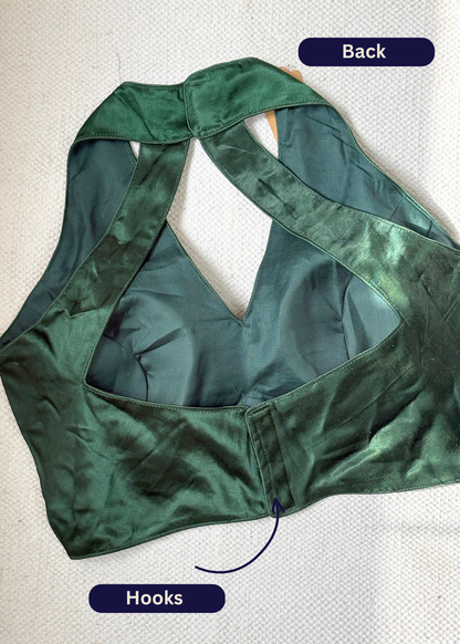 Halter Neck Bottle Green Silk Blouse