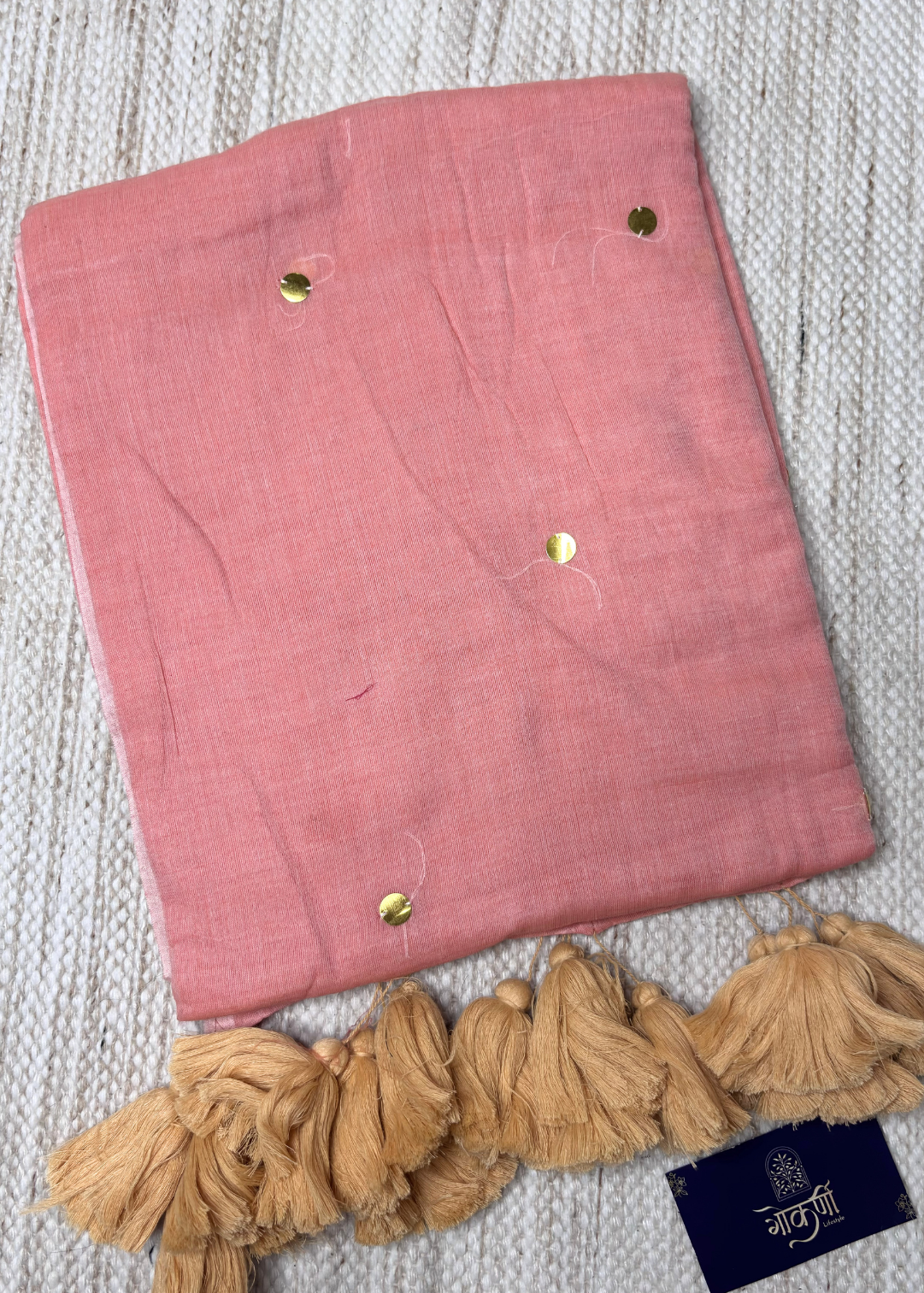 Onion Pink Mirror Work Mul Cotton Saree