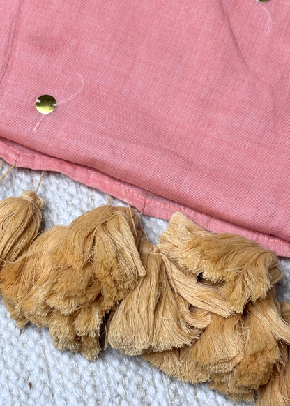 Onion Pink Mirror Work Mul Cotton Saree