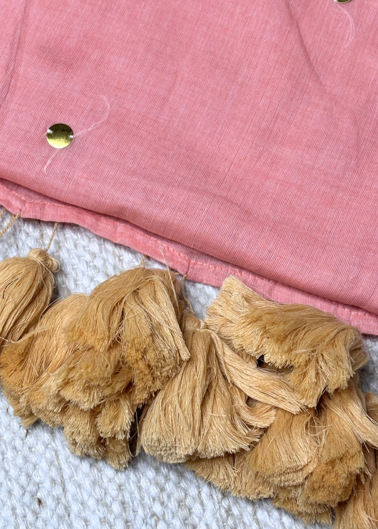 Onion Pink Mirror Work Mul Cotton Saree