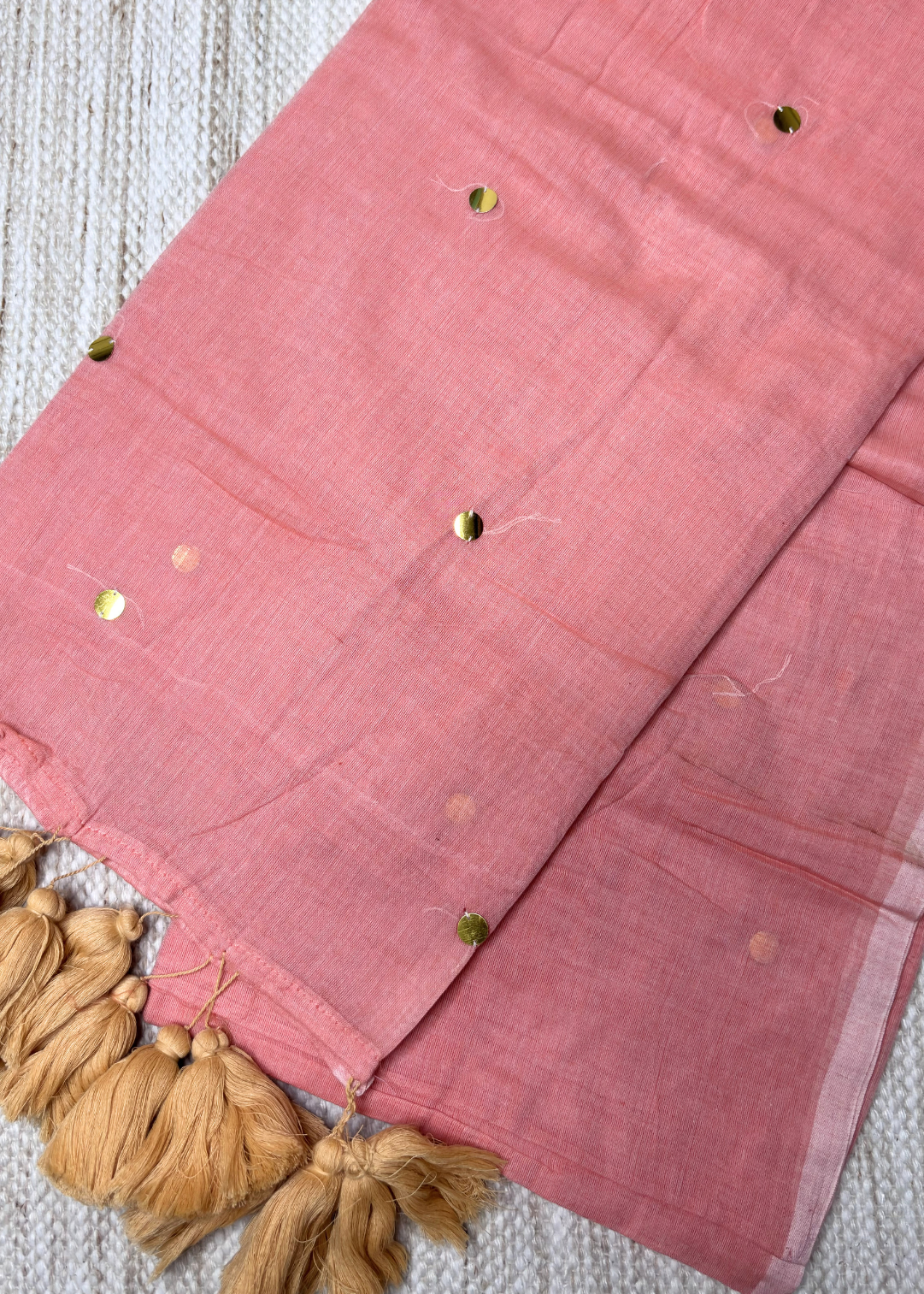 Onion Pink Mirror Work Mul Cotton Saree
